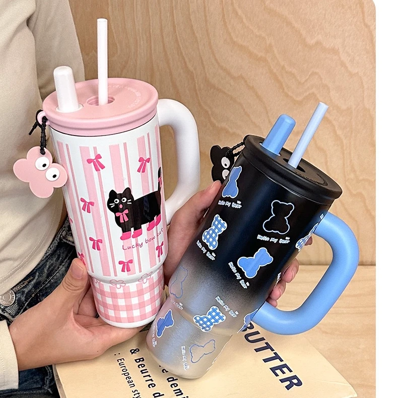 【大妮专属】涂鸦冰霸杯316不锈钢咖啡新款保温杯吸管水杯随行杯