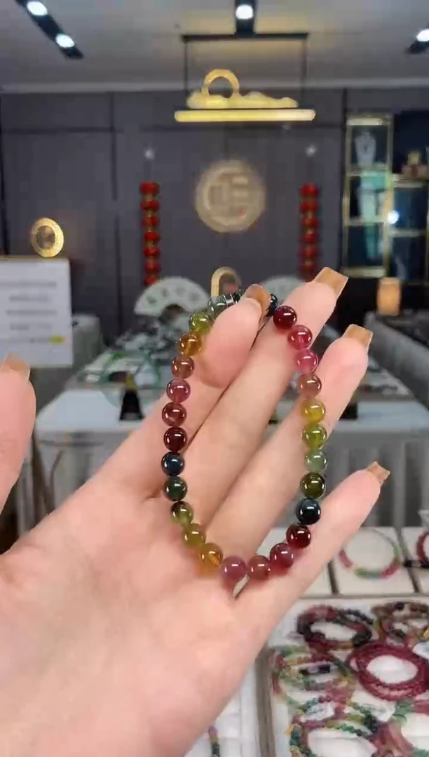 未镶嵌老矿碧玺色标彩虹单圈手串6mm+碧玺dan多样性发货一条