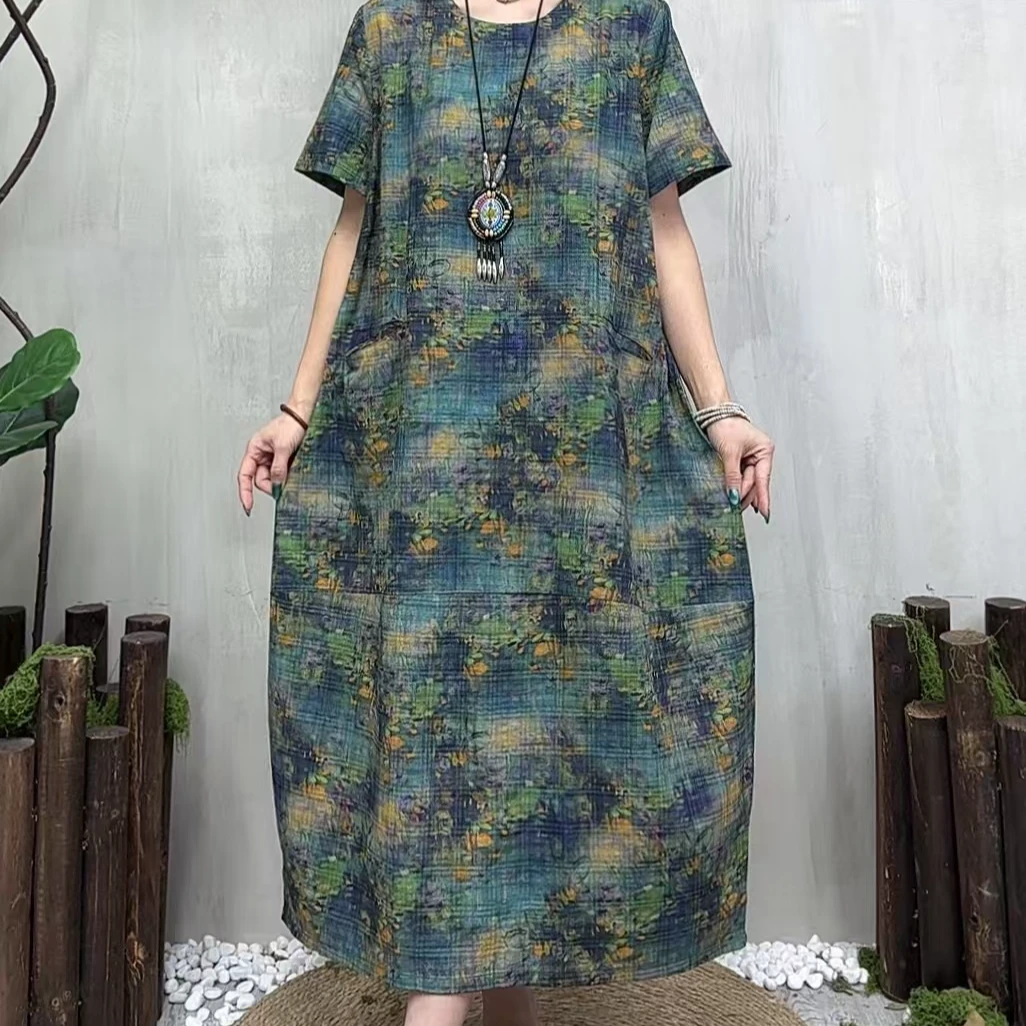 10794新款夏季优雅减龄宽松碎花连衣裙QZ