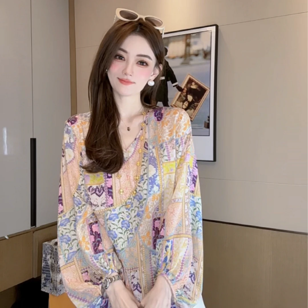 【丝芙玉禄】（F589）100%真丝双绉创意气质拼色宽松桑蚕丝t恤上衣