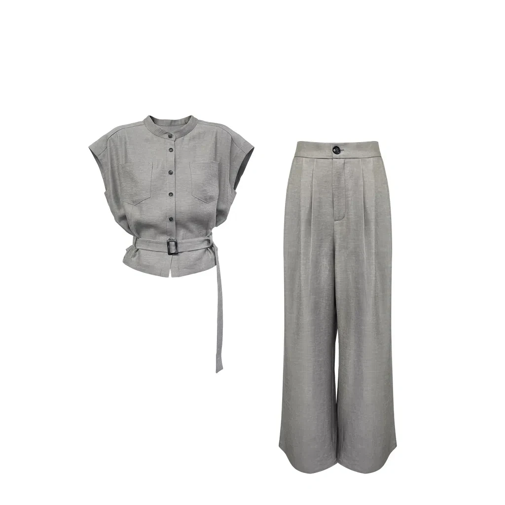 0848春季新款简约轻奢时尚套装女上衣+裤子两件套