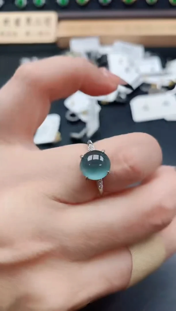 银S925镶嵌戒指翡翠1