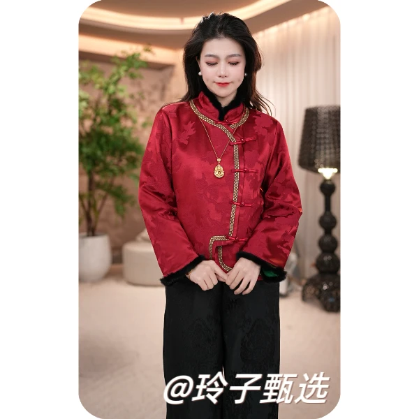 玲子自制（东方织羽）原版！新中式国风气质高定加棉水貂毛上衣