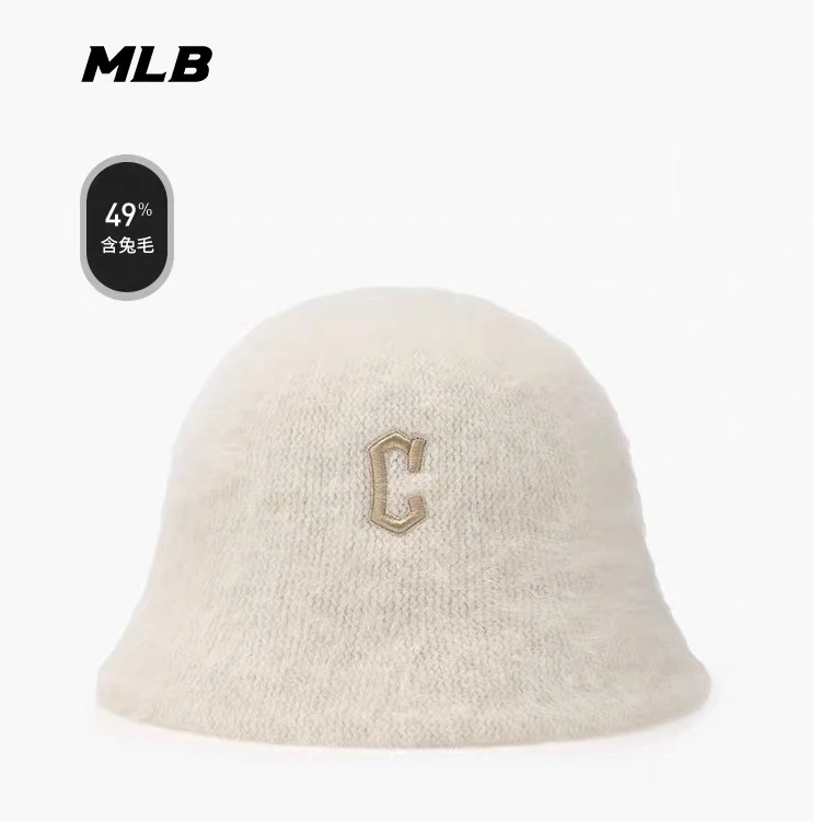 MLB正品男女情侣刺绣logo圆顶针织兔毛混纺渔夫帽24秋冬新款HTB08