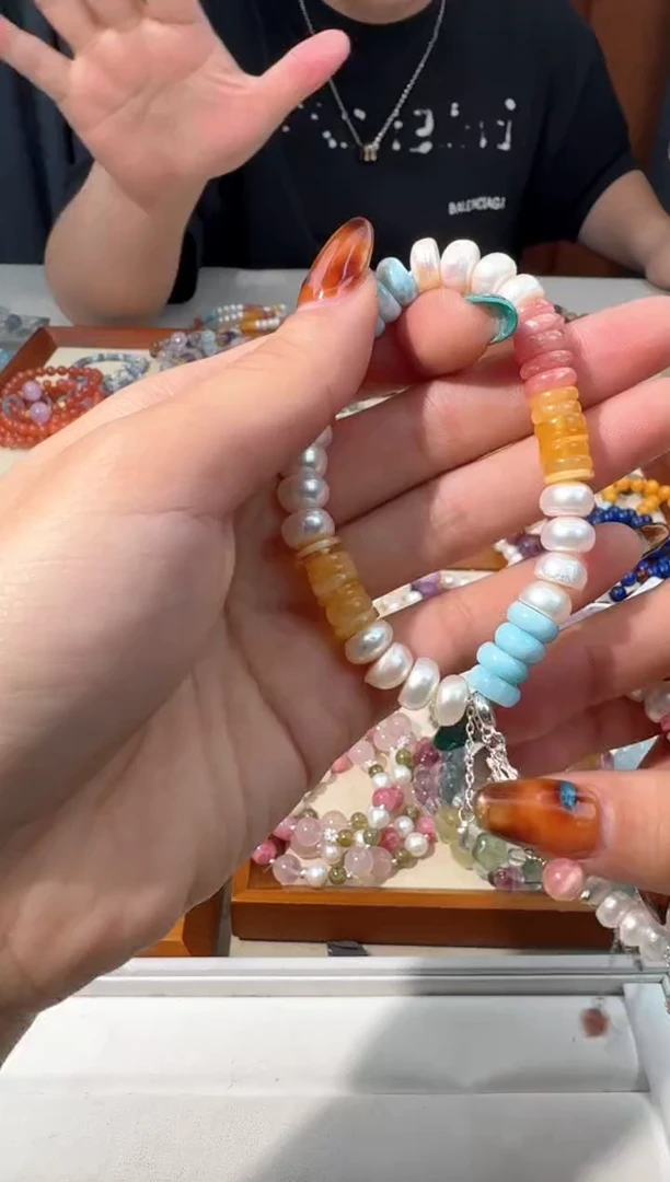 【闪购商品】针钠钙石（海纹石）手链银S925镶嵌A005四喜盘珠设计款