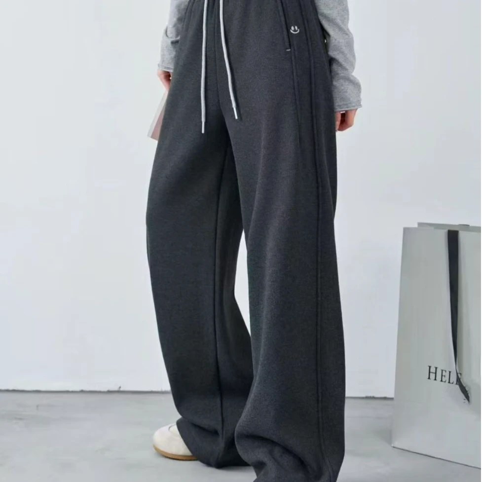 笑脸直筒裤运动休闲抽绳系带裤