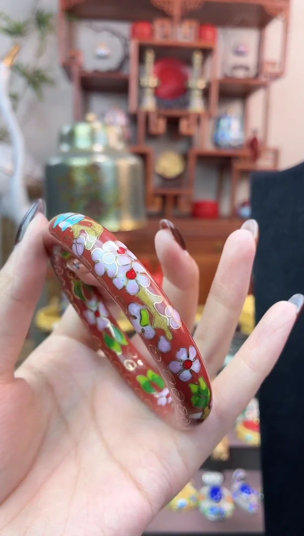 非遗手工景泰蓝镯子砖红色