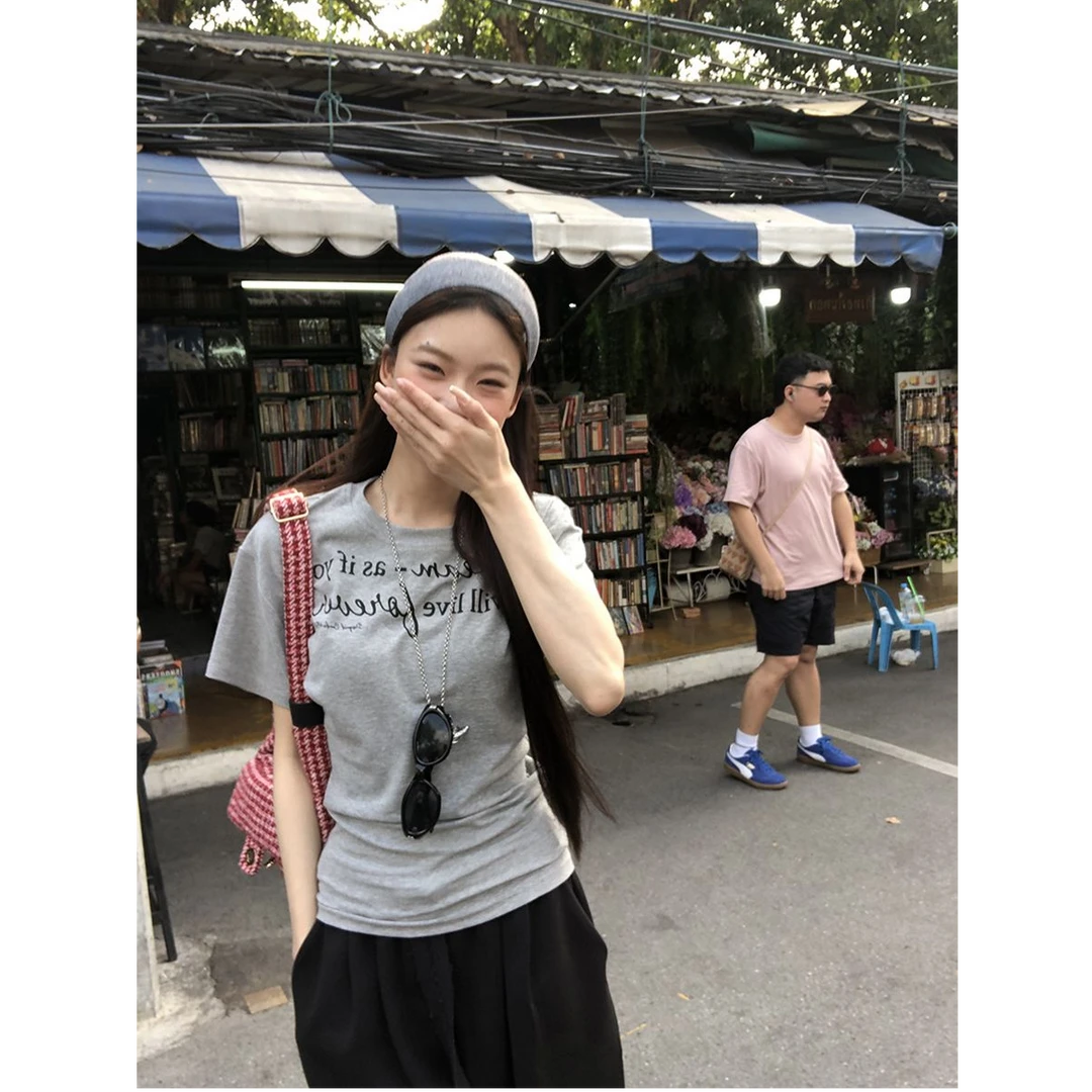 【ZHAP】收腰高腰辣妹正肩短袖t恤女欧美风收腰显瘦百搭chic上衣潮