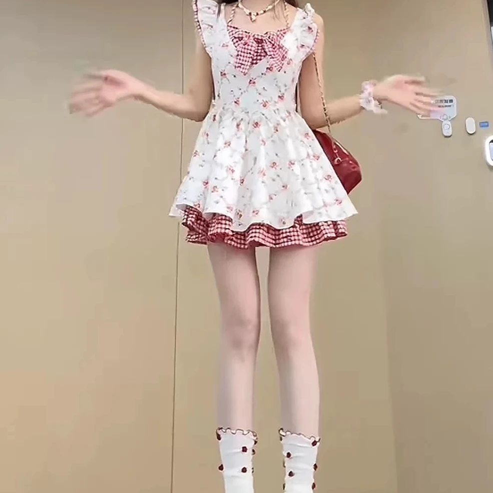 夏日度假小个子气质辣妹碎花连衣裙女装2025夏季新款假两件短裙子