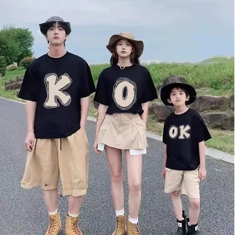 2025夏天网红爆款OK一家三四口亲子旅行出游半短袖T恤母女子套装