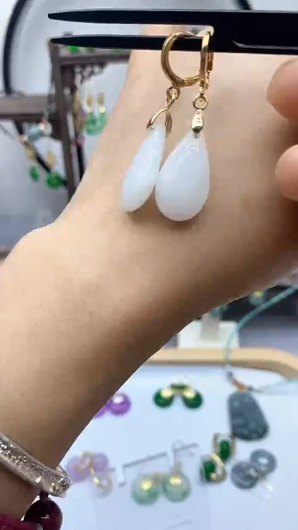 和田玉银S925镶嵌耳饰63