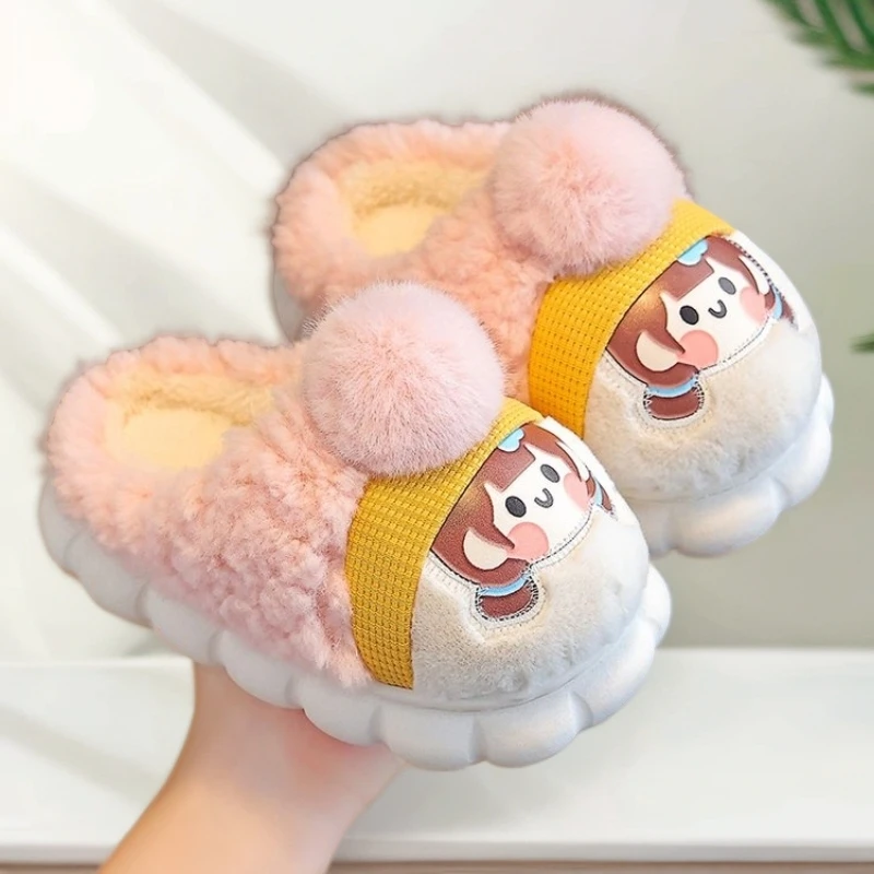 Abckids女女童毛拖男童包跟毛毛棉拖鞋男居家棉拖鞋冬季