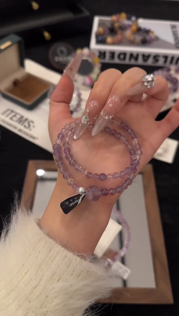 未镶嵌手链水晶紫水晶双圈x3191