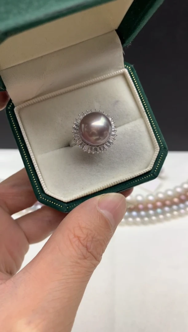 未镶嵌ff淡水珍珠紫珠戒指12~13mm