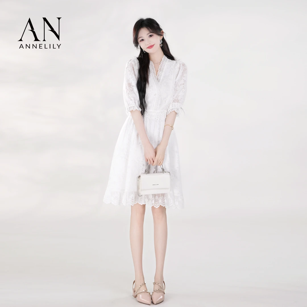 ANNELILY安琪琪【白姗】春夏新款时尚气质轻奢连衣裙AQ2504051