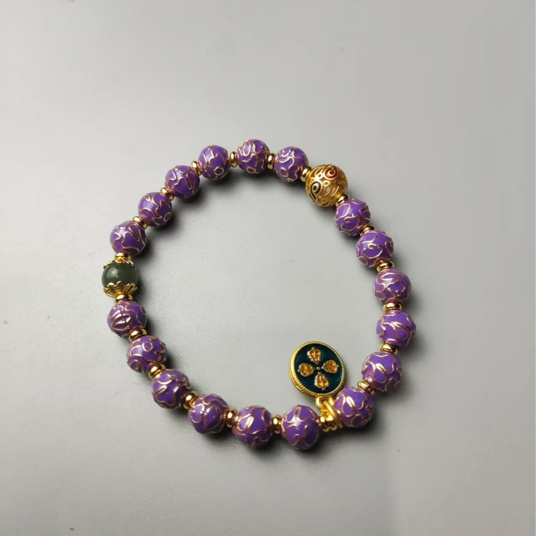 和田玉非遗手工珐琅景泰蓝手串（紫）