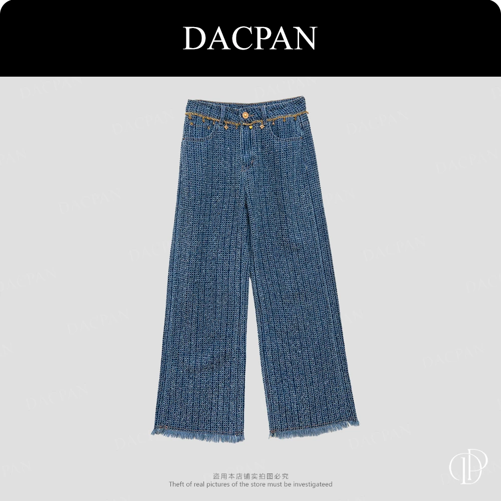DACPAN-“聚宝盆”腰头链条毛边窄版直筒牛仔裤 2025/盼·PP 9235