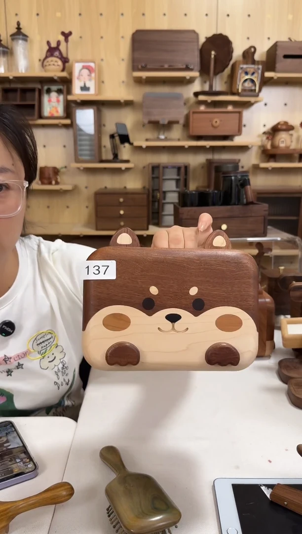 木137号乌檀木特价柴犬纸巾盒