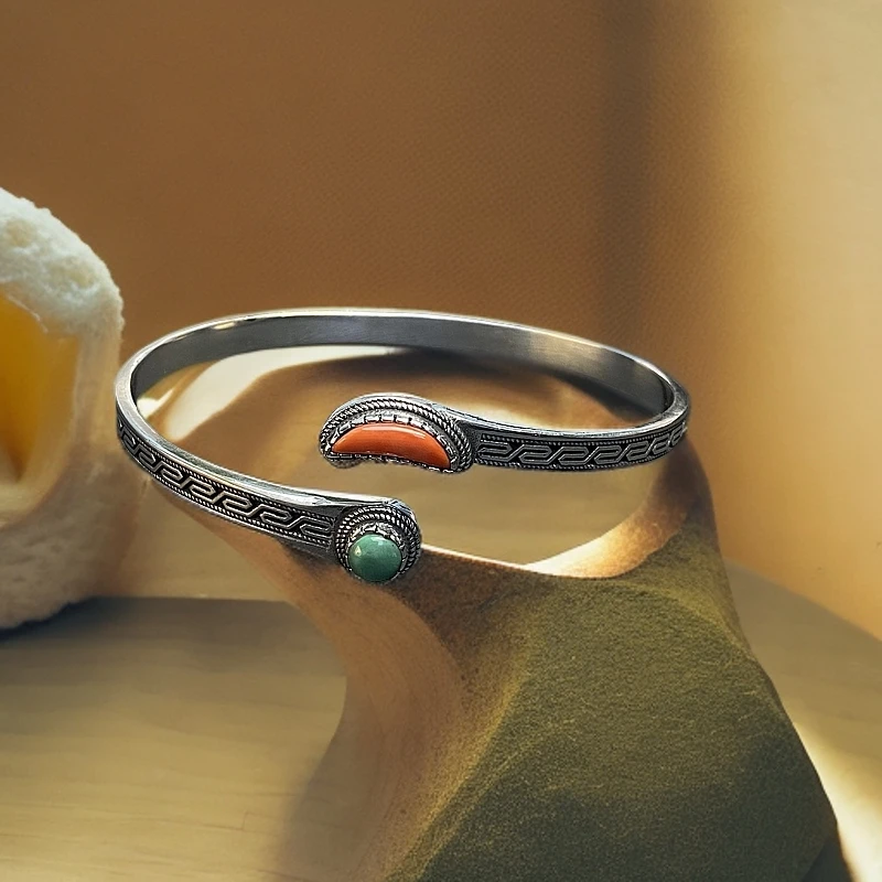 足银手镯 民族风镶嵌手镯 SZ00114