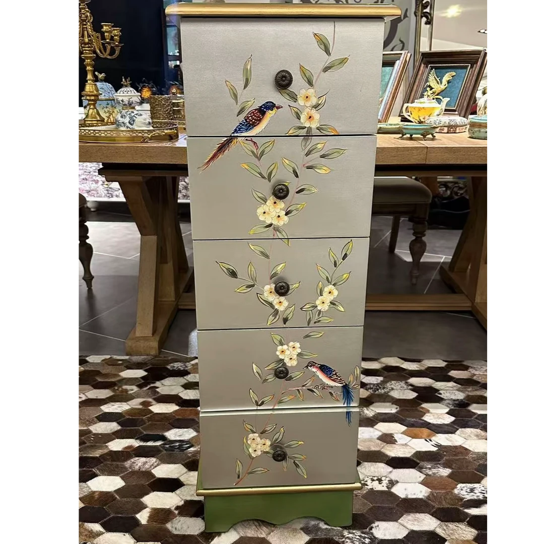 新中式银绿花鸟五斗柜置物架室内客厅阳台