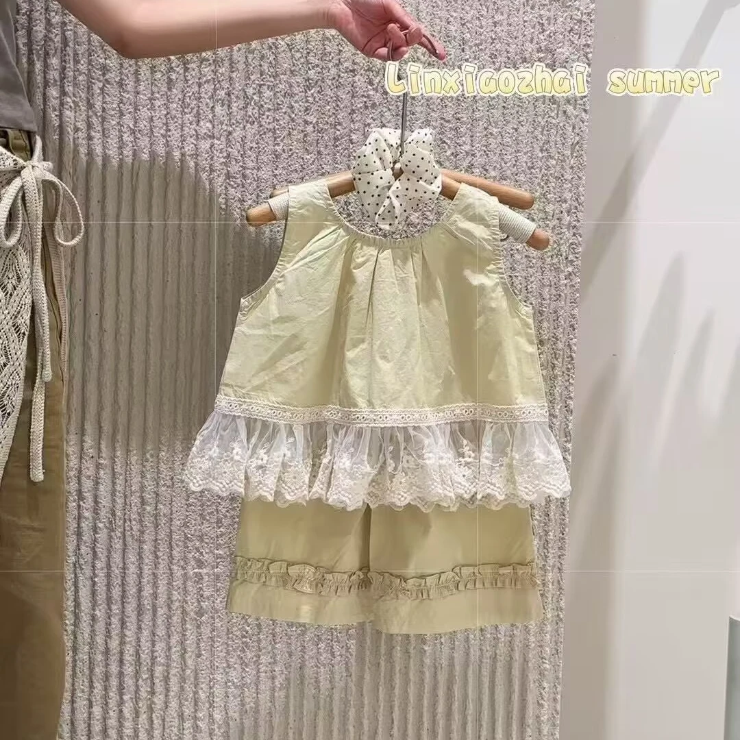 女童夏季新款套装洋气蕾丝背心花边裤女宝宝时尚休闲两件套