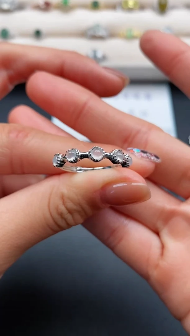 银S925镶嵌戒指翡翠缅甸天然A货翡翠22  2-4