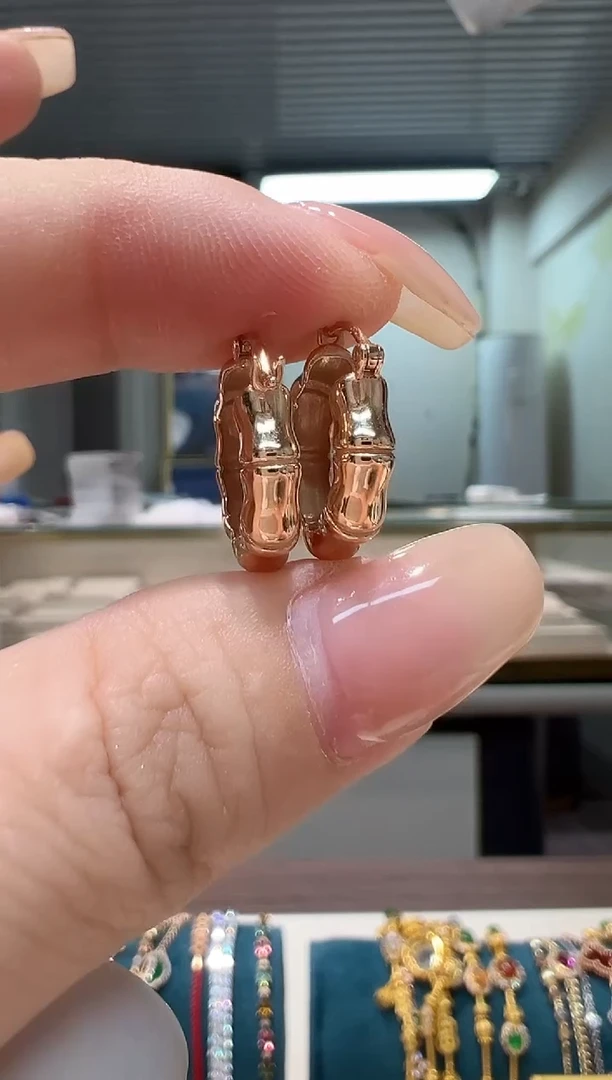 耳饰18K金竹节圈圈耳环K红