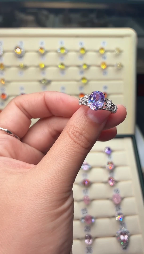 戒指彩色蓝宝石银S925镶嵌1