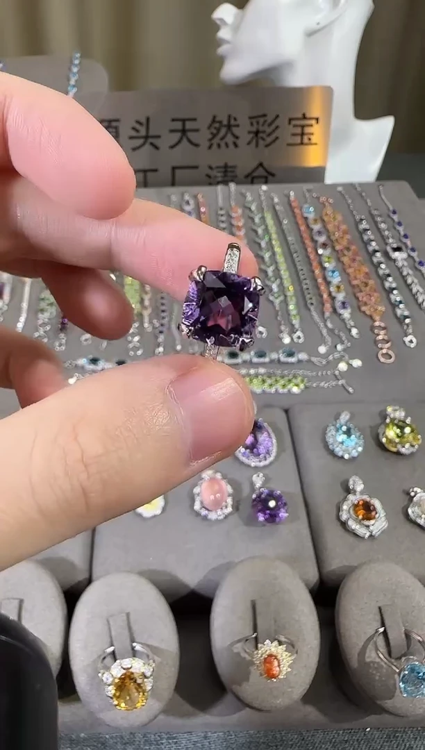 银S925镶嵌戒指紫晶11mm戒指简约款