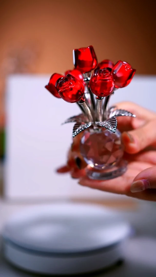 手工艺品琉璃红色七头玫瑰