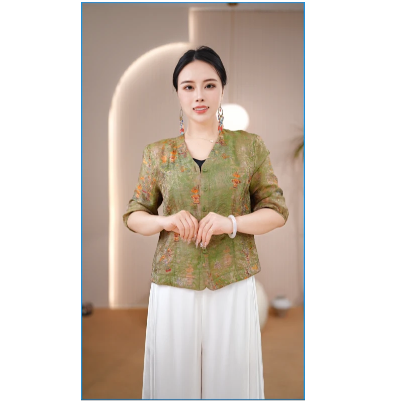 【青岑】叶子绿绮花缦双面短外套