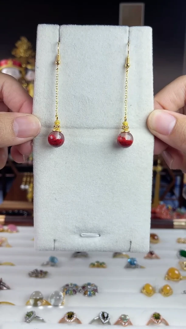 天然辰砂，822A-3子时归系列-半盆朱砂耳钩