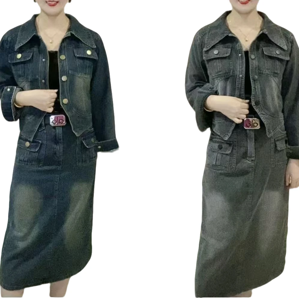 8510款牛仔套装上衣+裙气质气质时尚百搭翻领翻领