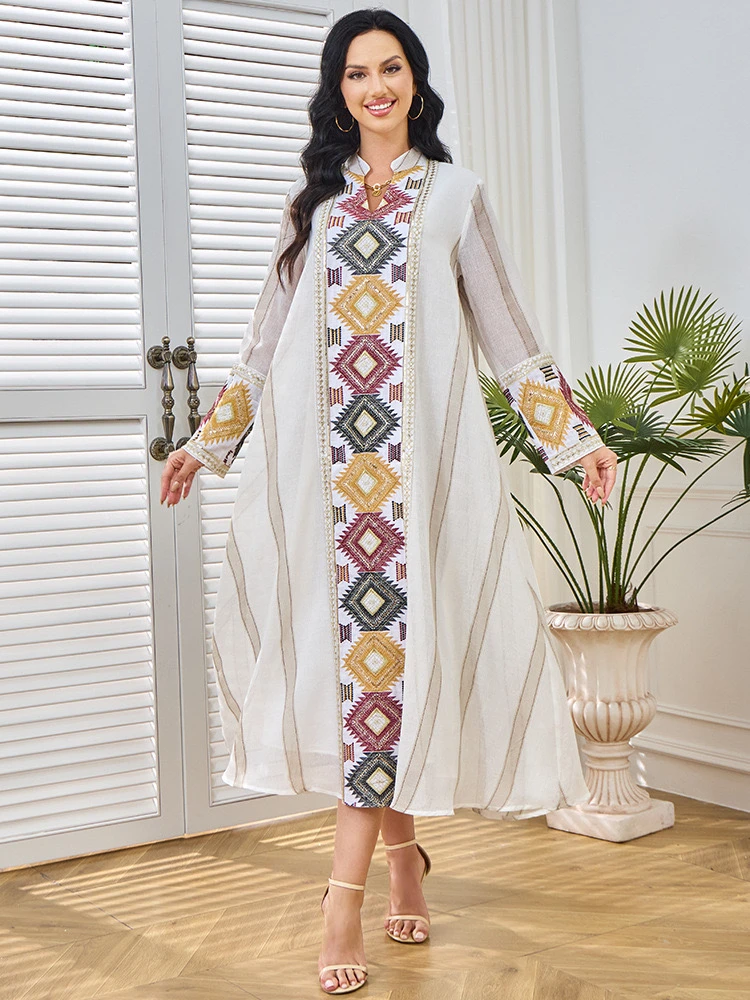 MT271时尚新款民族服饰蕾丝长袖连衣裙包邮进口气质礼服