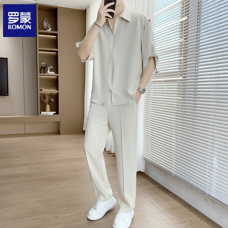 罗蒙夏季套装男士休闲爆款2025新款高级感男30-40高端套装衣服男
