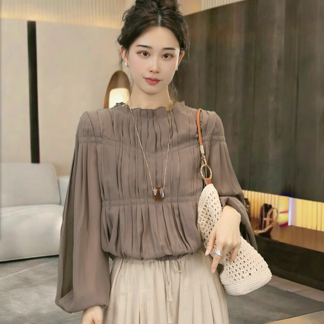 【范有名专属】名媛风手工压褶衬衫通勤飘带衬衣