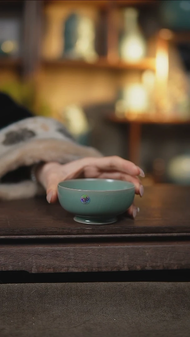 【闪购商品】杯仿古翡翠绿小碗杯瑕136