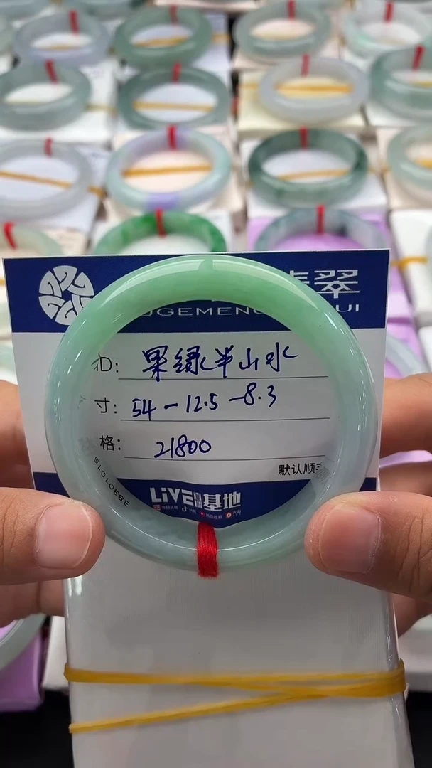 翡翠手镯未镶嵌果绿半山水