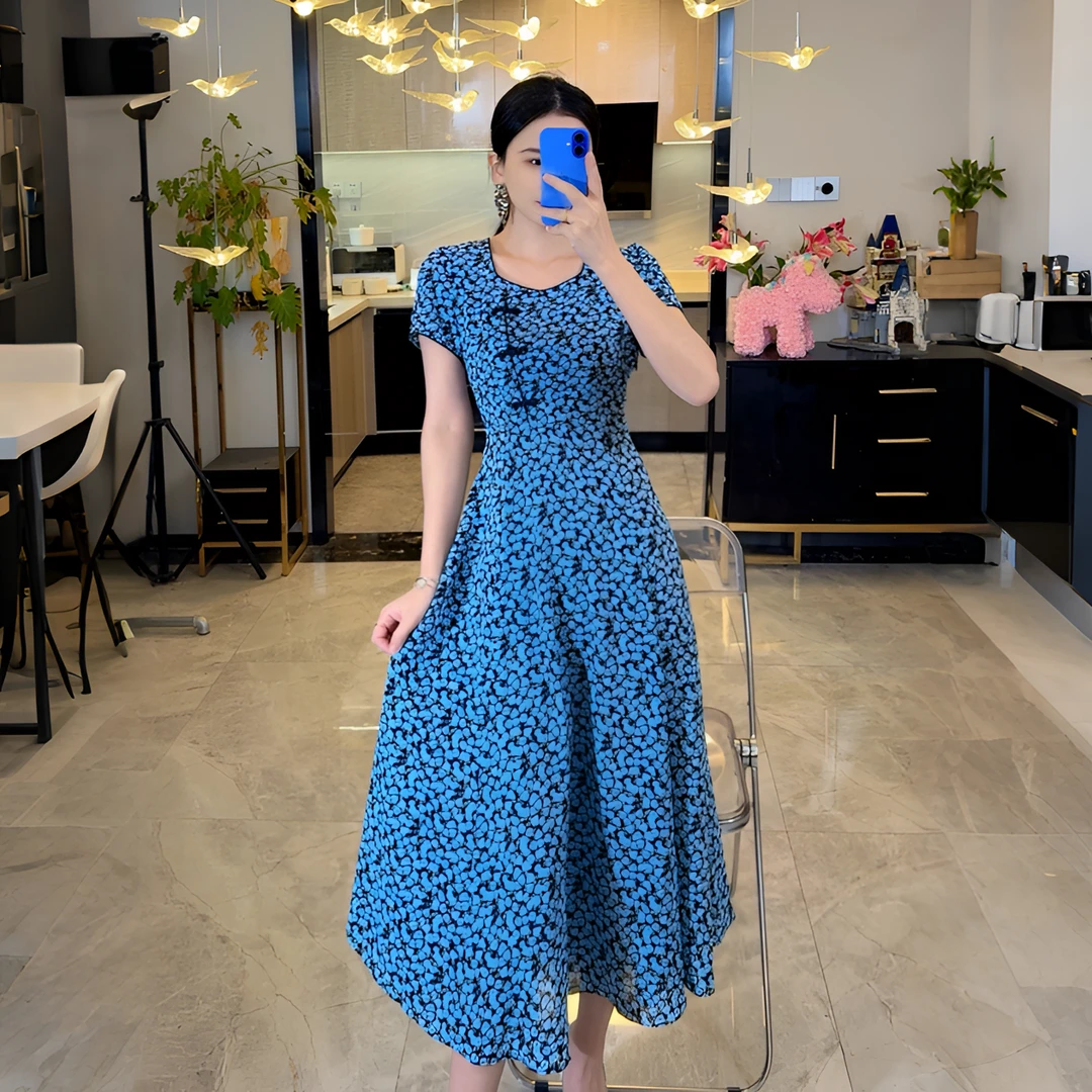 966气质新中式盘扣连衣裙2025新款爆款时尚碎花收腰显瘦修身裙子