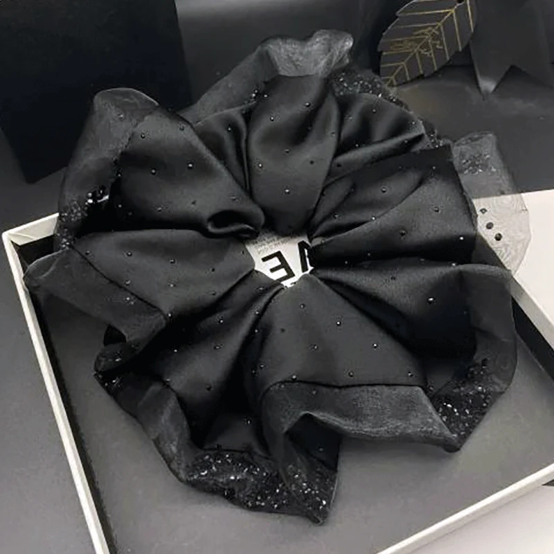 2025新款水钻流纱边点钻缎面肥肠圈高级感气质扎头发弹力头绳头饰