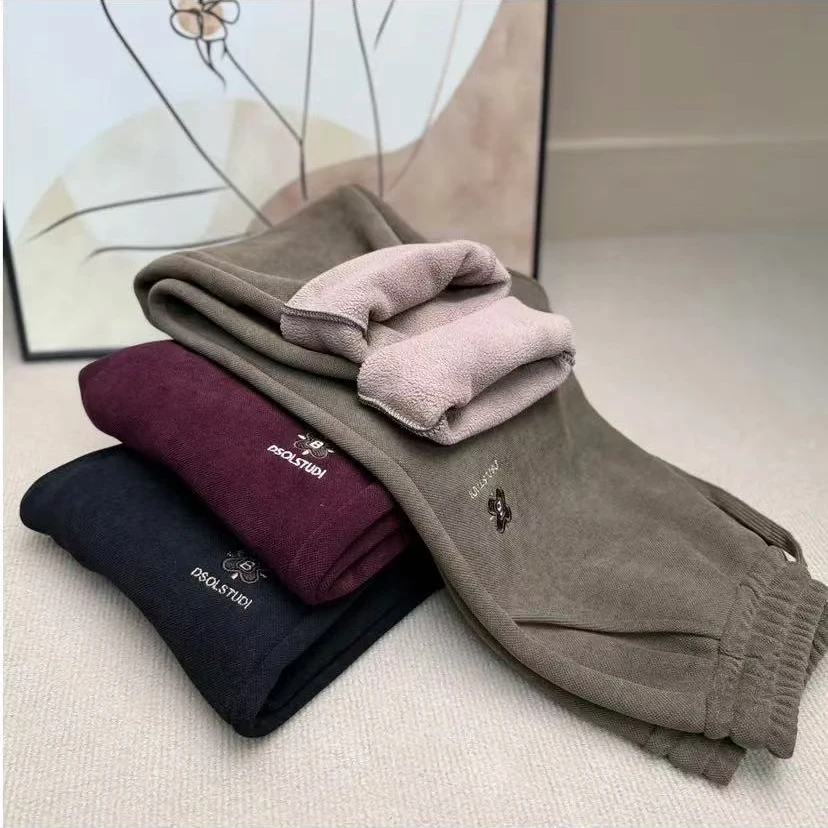 2024冬季新款刺绣抽绳百搭显瘦哈伦休裤保暖加绒加厚女裤