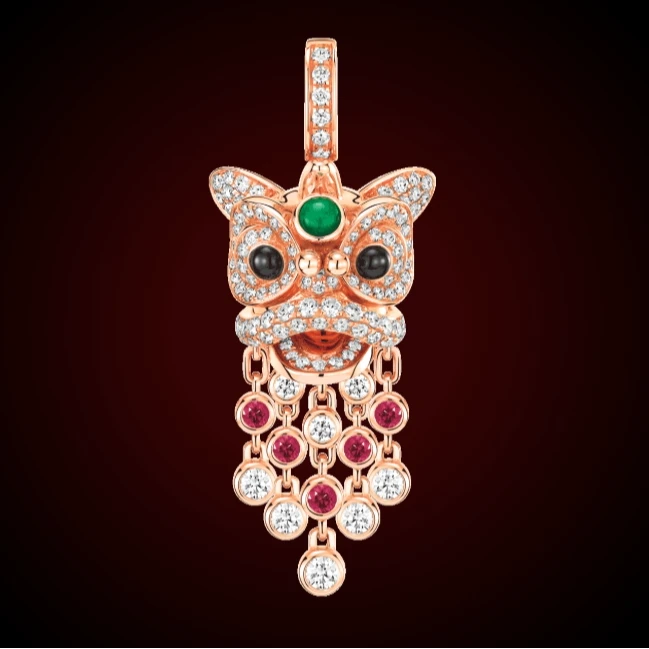 99新 KIRIN/麒麟 麦殿/麒麟K金满钻xixi系列舞狮吊坠0.87CT/盒