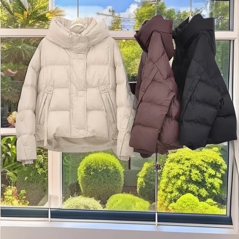8817款90鸭绒带帽短款冬季羽绒服简约连帽女士百搭休闲时尚