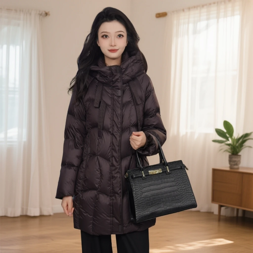 Gowani/乔万尼2025新款女款冬季保暖中长款简约休闲羽绒服EZ4T212