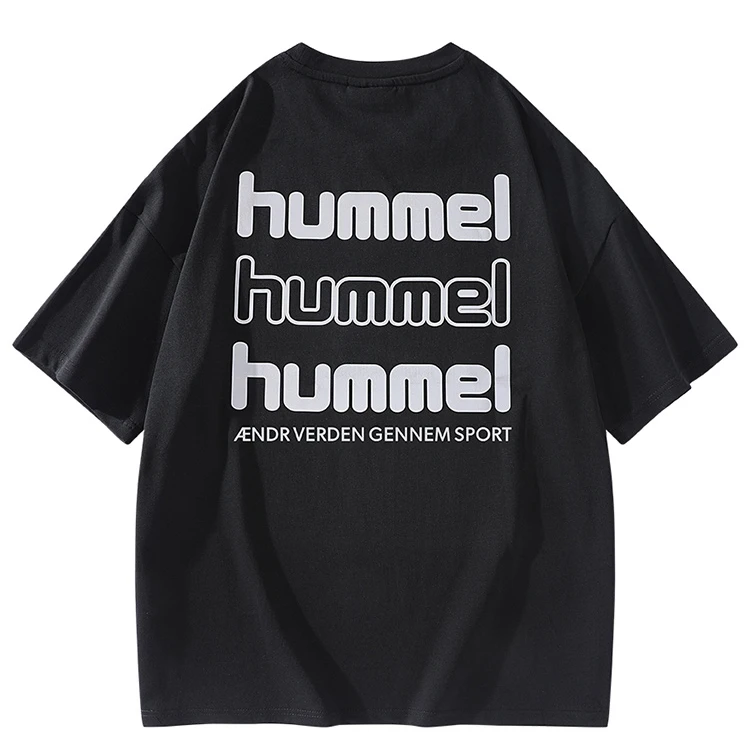 HUMMEL夏季时尚上衣运动休闲宽松圆领半袖简约百搭短袖T恤情侣