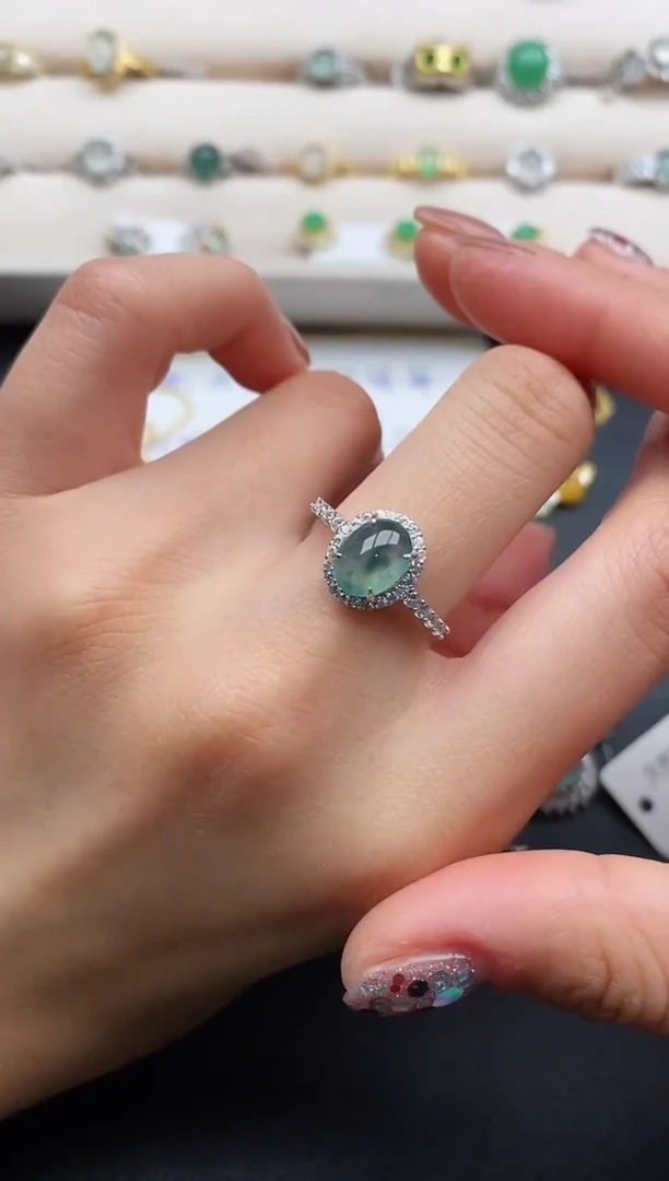 银S925镶嵌戒指翡翠7777777+4