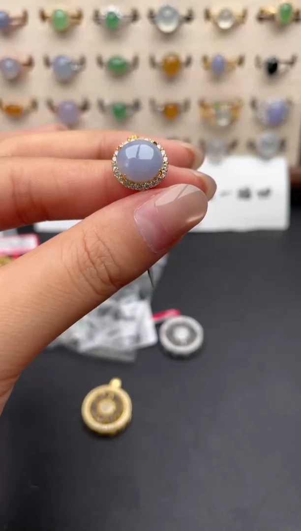 银S925镶嵌戒指翡翠一物一证一礼盒