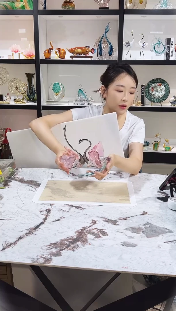 琉璃水晶天鹅摆件
