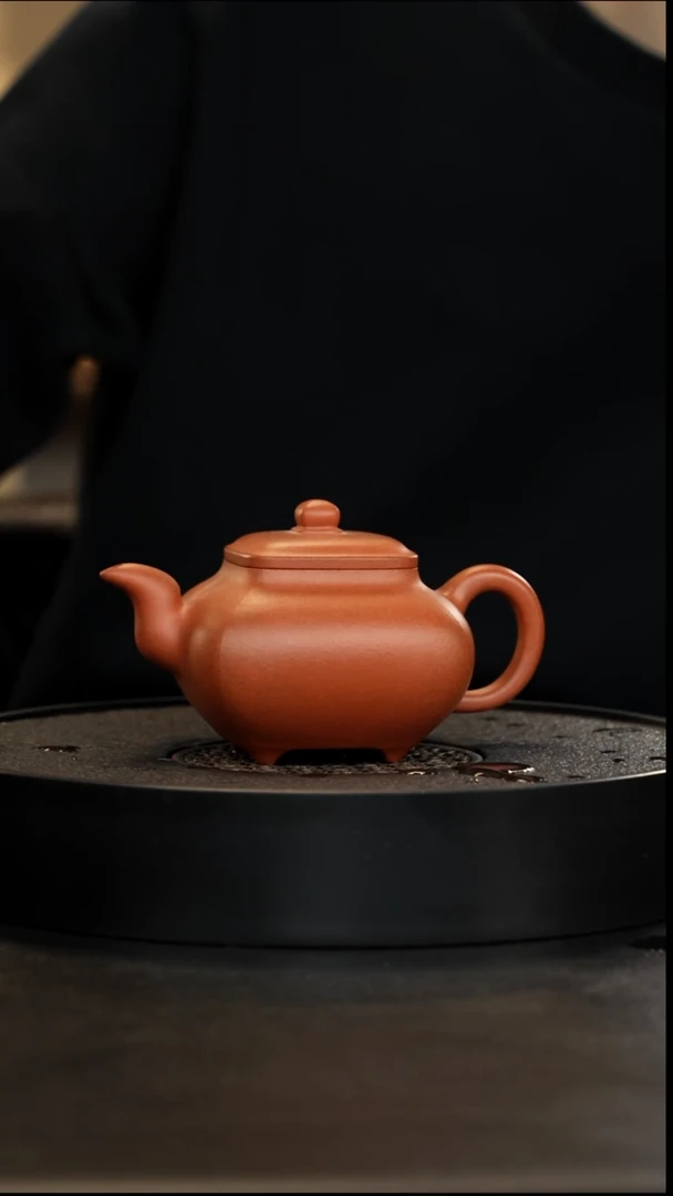 茶壶紫砂羊角山大红泥全手传炉大漏