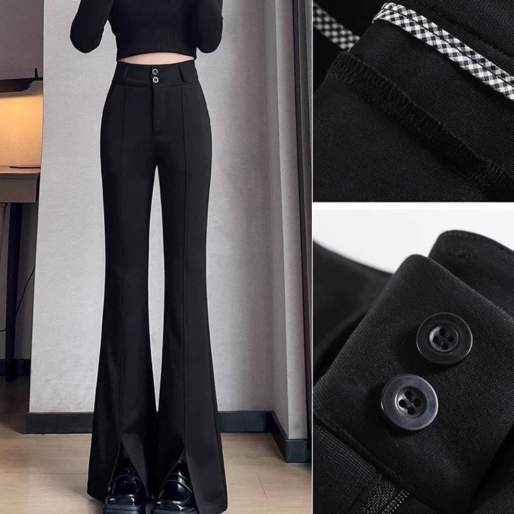 开叉微喇西装裤女2025新款修身显瘦喇叭裤垂感通勤休闲西裤女款
